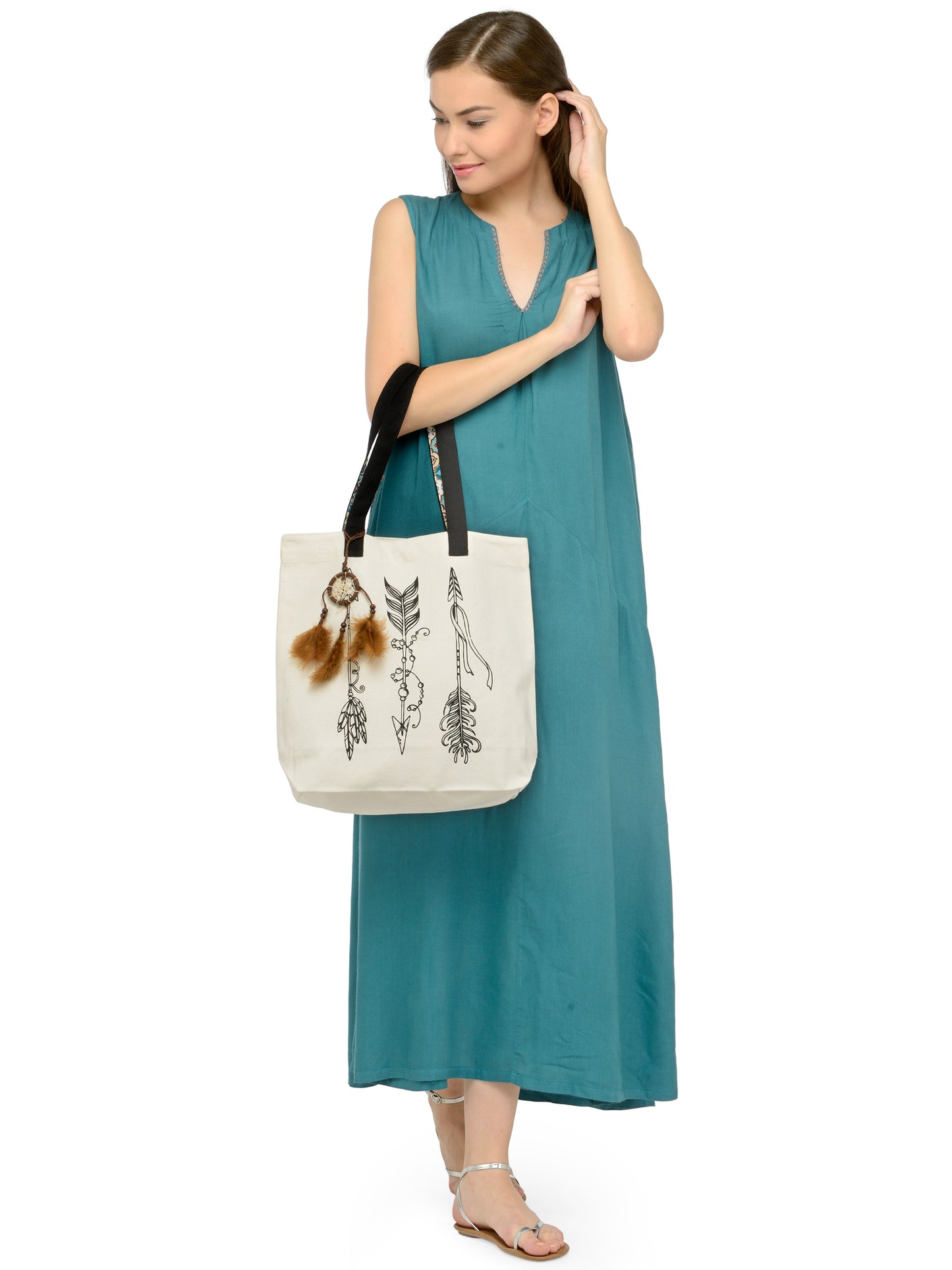 Cotton Canvas Tote Bag | Magnetic Closure & a Safety Pocket | Stylish Shoulder Bag for College & Daily Use | Digital Printed Design | With Tassel | For Women & Girls