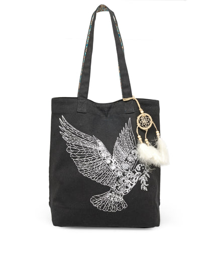 Cotton Canvas Tote Bag | Magnetic Closure & a Safety Pocket | Stylish Shoulder Bag for College & Daily Use | Digital Printed Design | With Tassel | For Women & Girls