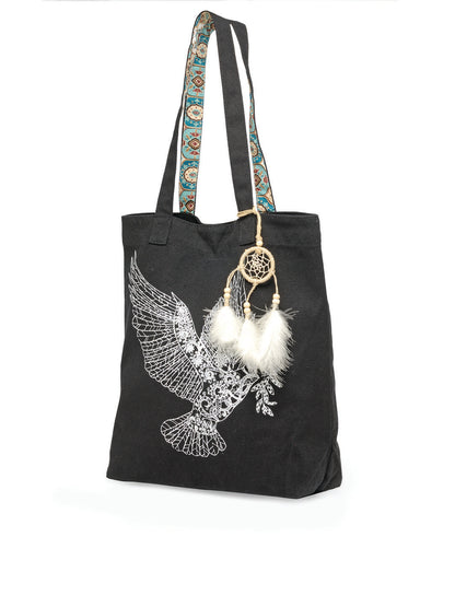 Cotton Canvas Tote Bag | Magnetic Closure & a Safety Pocket | Stylish Shoulder Bag for College & Daily Use | Digital Printed Design | With Tassel | For Women & Girls