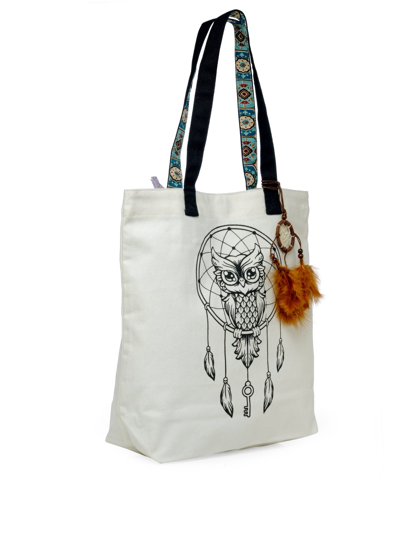Cotton Canvas Tote Bag | Magnetic Closure & a Safety Pocket | Stylish Shoulder Bag for College & Daily Use | Digital Printed Design | With Tassel | For Women & Girls