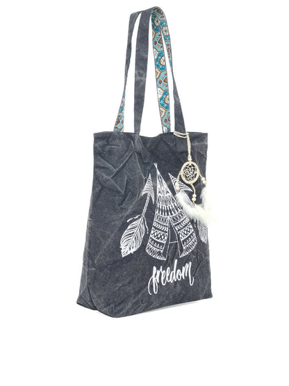 Cotton Canvas Tote Bag | Magnetic Closure & a Safety Pocket | Stylish Shoulder Bag for College & Daily Use | Digital Printed Design | With Tassel | For Women & Girls