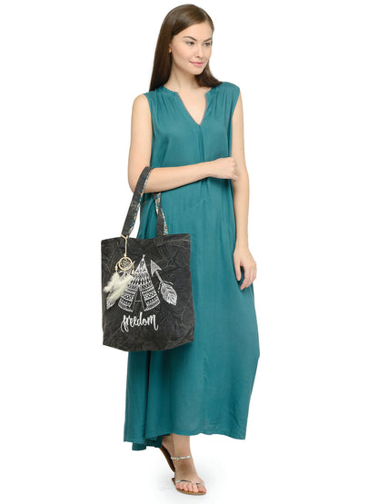 Cotton Canvas Tote Bag | Magnetic Closure & a Safety Pocket | Stylish Shoulder Bag for College & Daily Use | Digital Printed Design | With Tassel | For Women & Girls
