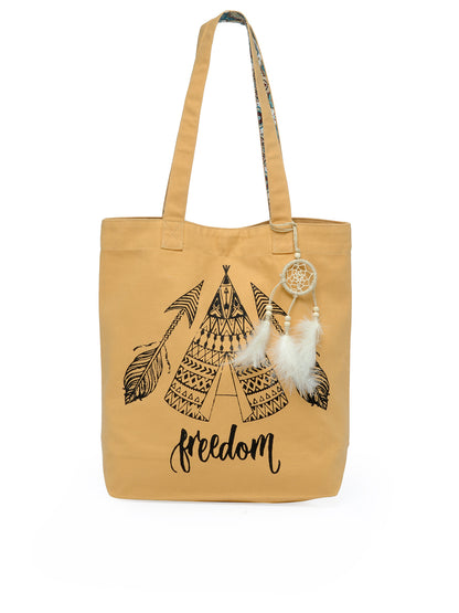 Cotton Canvas Tote Bag | Magnetic Closure & a Safety Pocket | Stylish Shoulder Bag for College & Daily Use | Digital Printed Design | With Tassel | For Women & Girls