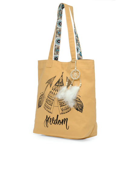 Cotton Canvas Tote Bag | Magnetic Closure & a Safety Pocket | Stylish Shoulder Bag for College & Daily Use | Digital Printed Design | With Tassel | For Women & Girls