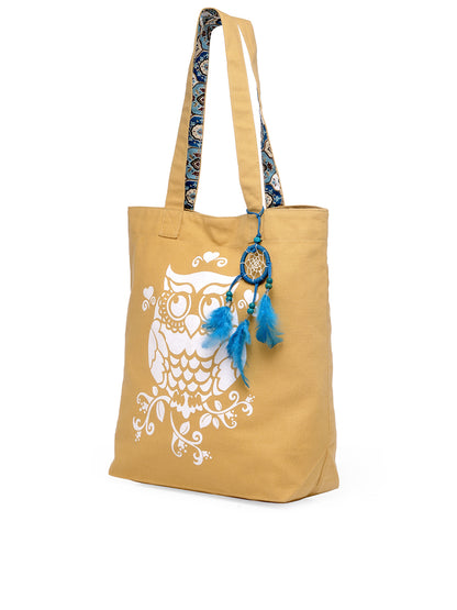 Cotton Canvas Tote Bag | Magnetic Closure & a Safety Pocket | Stylish Shoulder Bag for College & Daily Use | Digital Printed Design | With Tassel | For Women & Girls
