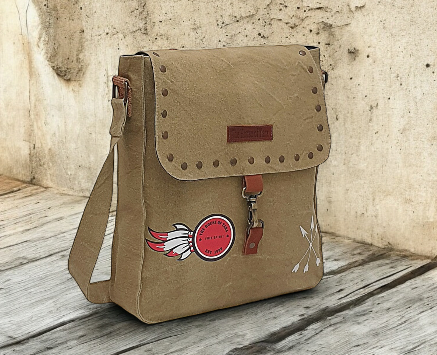 Canvas Crossbody Messenger Bag for Men & Women | Side Bag Fits Mobile & Tablets | Ideal For Office & Travel | Beige Embellished Cotton Compact Messenger Business Bag for ladies