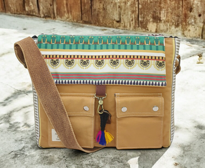 Messenger Bags for Women | Teal Laptop Messenger Bag made with Canvas | Fits up to 15.6 Inches Laptop/MacBook | Ladies Crossbody Sling Bag Comes with 2 External Pockets