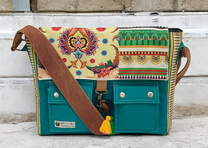 Messenger Bags for Women | Teal Laptop Messenger Bag made with Canvas | Fits up to 15.6 Inches Laptop/MacBook | Ladies Crossbody Sling Bag Comes with 2 External Pockets