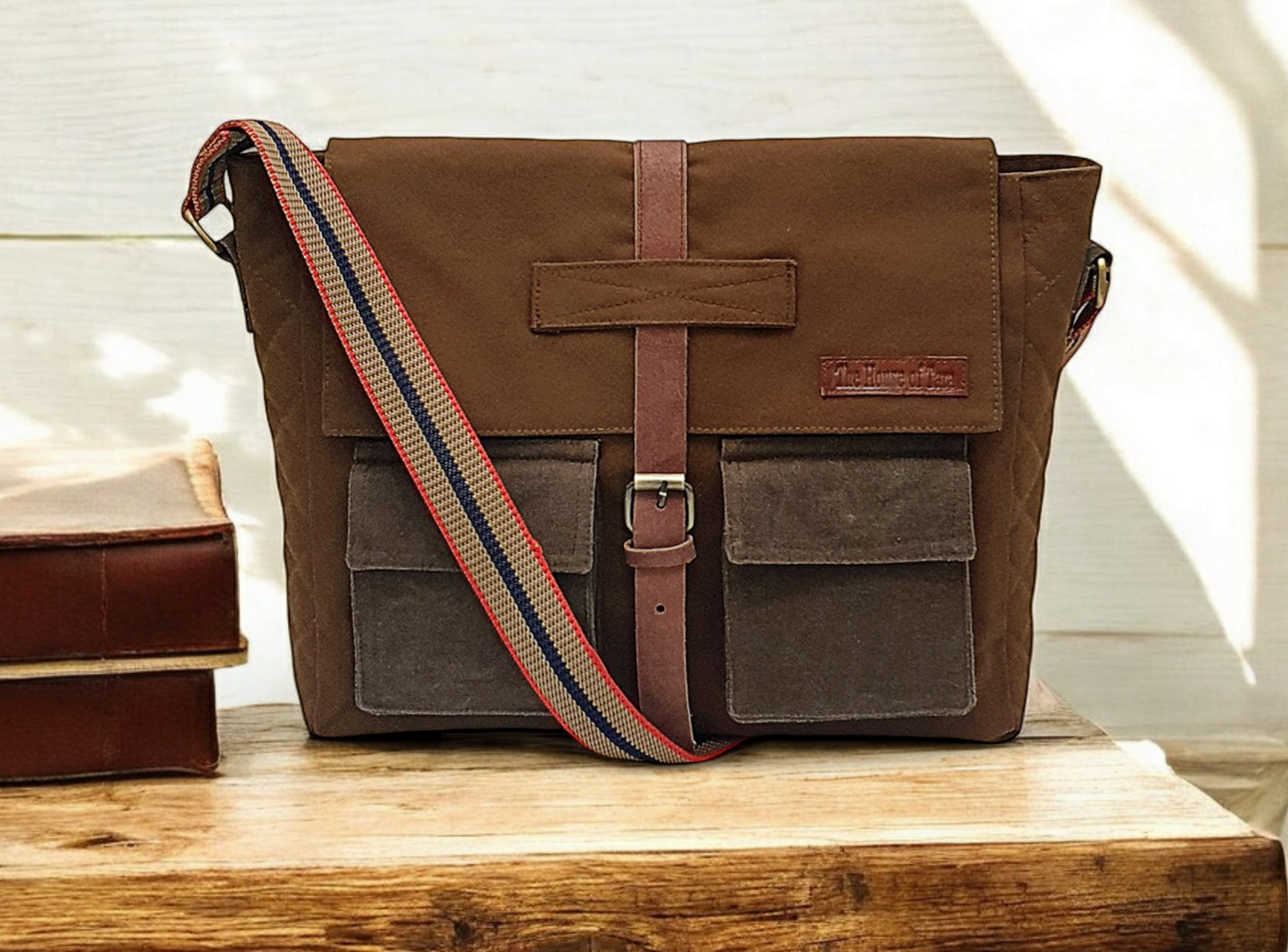 Canvas Messenger Sling Bag For Men & Women | Side Cross Body bag with Leather Strap on Flap Closure, Adjustable Shoulder Strap & 2 External Pockets | Suitable for Office