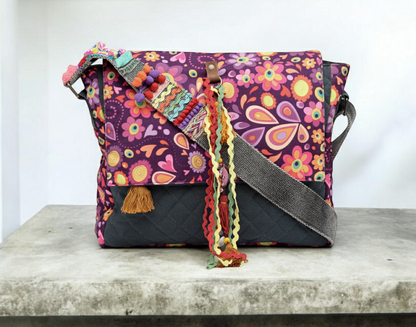 Cotton Canvas Tassel Embellished Printed Cross Body Messenger Sling Bag for Women | Travel Office Business Shoulder Bag for Women | Crossbody Purse With Adjustable Strap