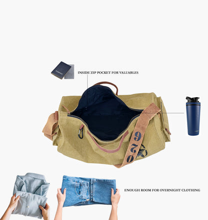 Canvas Travel Duffle Bag | 25 litres | Sports Duffel | Gym Bags | for Men and Women | Adjustable Broad Strap | Airline Carry-On Luggage | Quick Access Pockets |