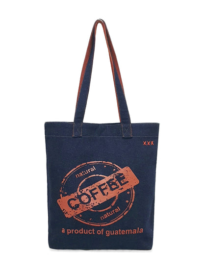 Indigo Denim Cotton Tote Bag | Bold Prints | Magnetic Closure | Internal Zip Pocket | Stylish Bag For College, Shopping & Daily Use | For Women