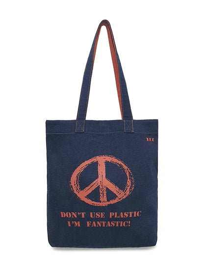 Indigo Denim Cotton Tote Bag | Bold Prints | Magnetic Closure | Internal Zip Pocket | Stylish Bag For College, Shopping & Daily Use | For Women