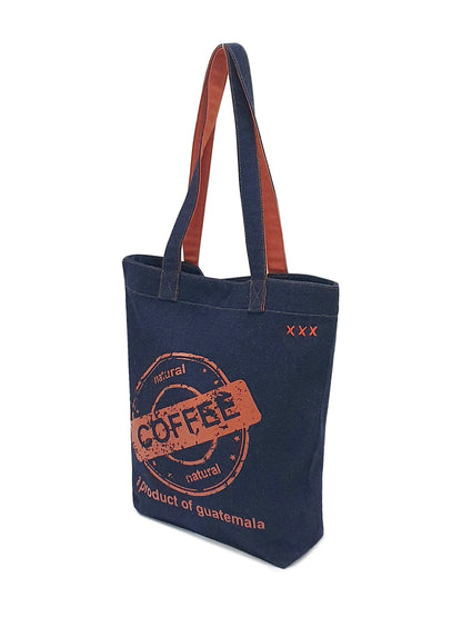 Indigo Denim Cotton Tote Bag | Bold Prints | Magnetic Closure | Internal Zip Pocket | Stylish Bag For College, Shopping & Daily Use | For Women