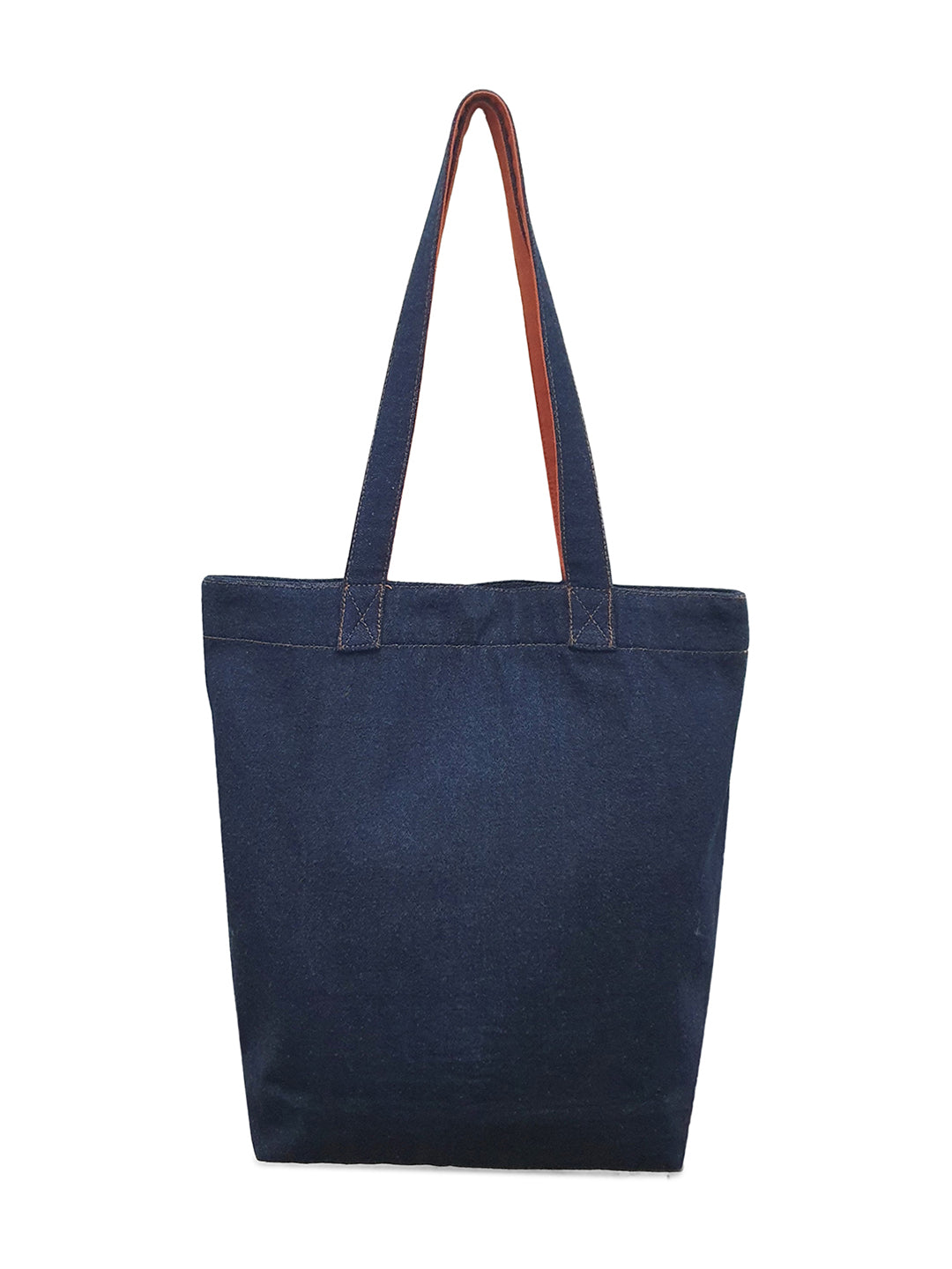 Indigo Denim Cotton Tote Bag | Bold Prints | Magnetic Closure | Internal Zip Pocket | Stylish Bag For College, Shopping & Daily Use | For Women