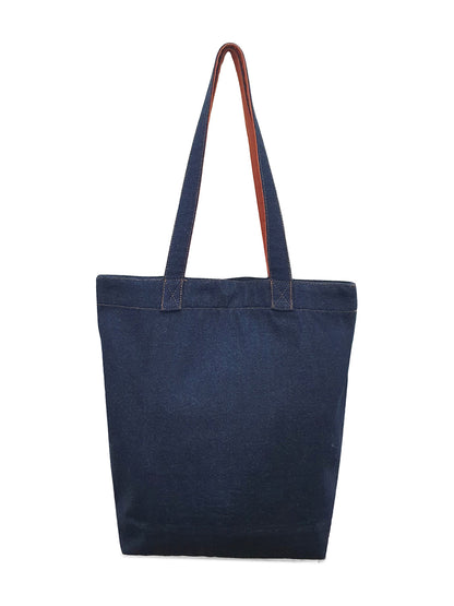 Indigo Denim Cotton Tote Bag | Bold Prints | Magnetic Closure | Internal Zip Pocket | Stylish Bag For College, Shopping & Daily Use | For Women