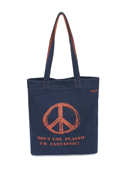 Indigo Denim Cotton Tote Bag | Bold Prints | Magnetic Closure | Internal Zip Pocket | Stylish Bag For College, Shopping & Daily Use | For Women