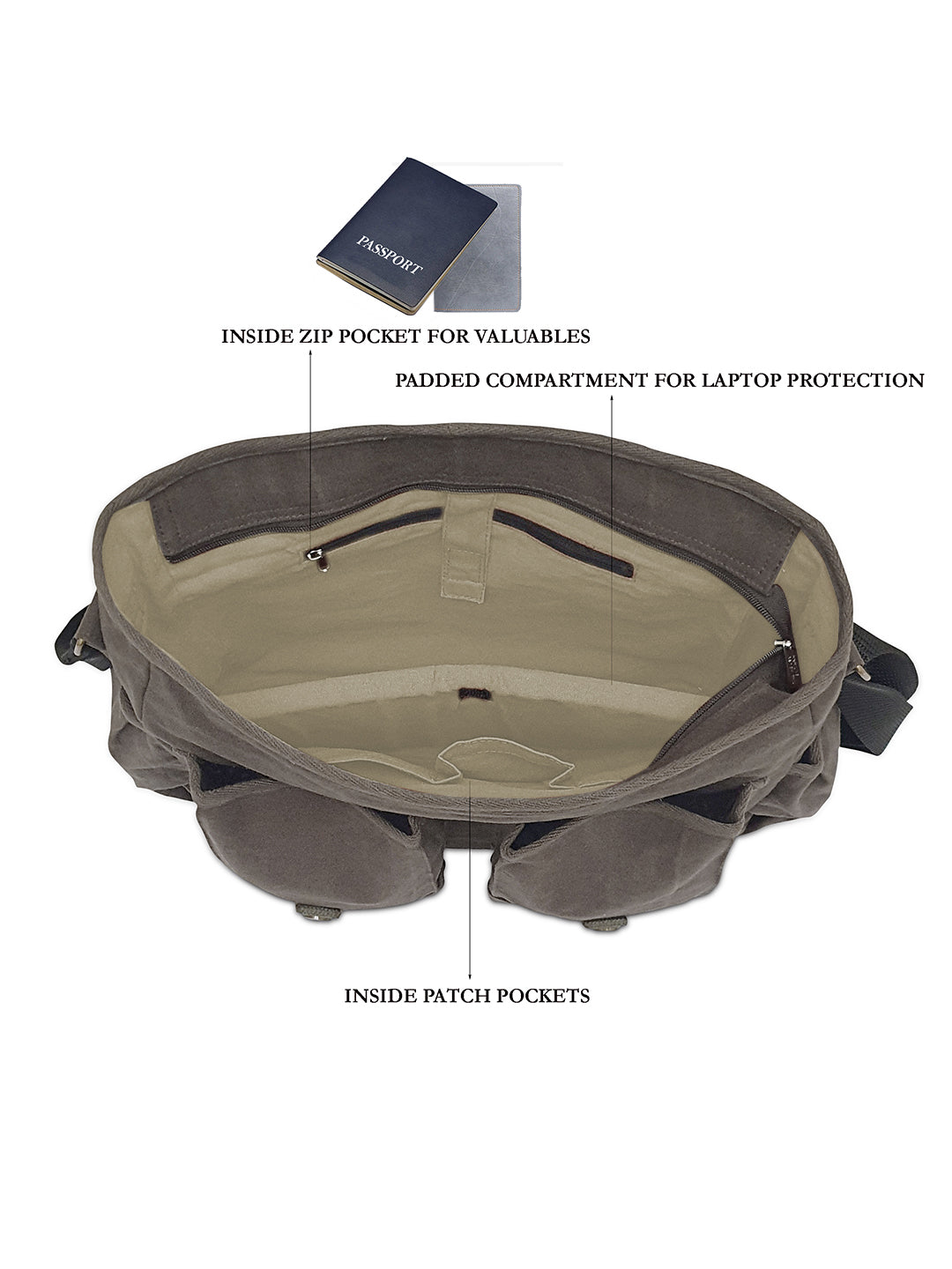 Canvas Messenger Bag for Men and Women | Sling Laptop Bag fits Upto 15.6 Inch Size | Crossbody Bag with  Inner Lining, Adjustable Straps & Padded Partition