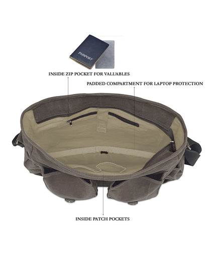 Canvas Messenger Bag for Men and Women | Sling Laptop Bag fits Upto 15.6 Inch Size | Crossbody Bag with  Inner Lining, Adjustable Straps & Padded Partition
