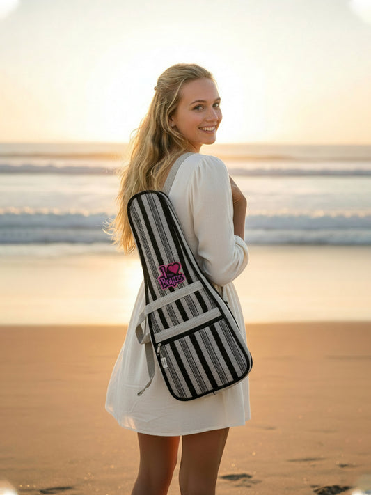 Modern Ukulele Bag | Ethnic Handloom Fabric Bag for Concerts | Multicolor | with External Zipper Pocket |  Padded Case | for Men and Women |
