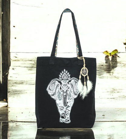 Cotton Canvas Tote Bag | Magnetic Closure & a Safety Pocket | Stylish Shoulder Bag for College & Daily Use | Digital Printed Design | With Tassel | For Women & Girls